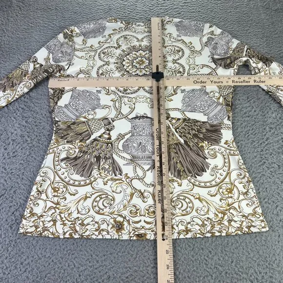 J Mclaughlin Top Womens Medium White Brown Rope Printed Catalina Cloth Casual - Picture 4 of 8